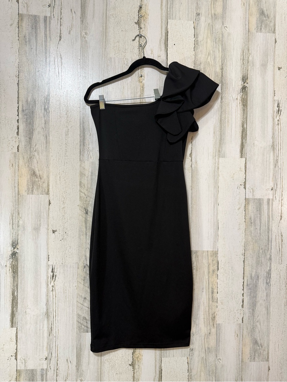 One-Shoulder Black Ruffle Cocktail Dress